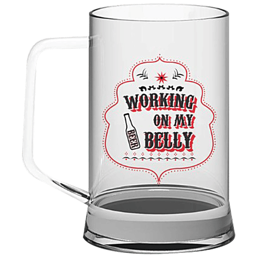 Indigifts Beer Mug - Printed Clear Glass, Multipurpose, Durable, Working On My Belly, 325 ml  