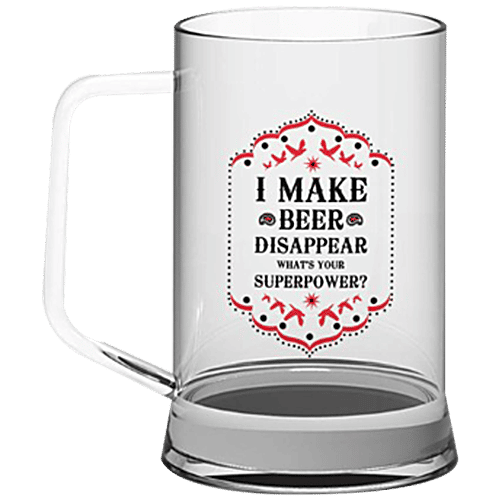 Indigifts Beer Mug - Printed Clear Glass, Multipurpose, I Make Beer Disappear, What's Your Superpower?, 325 ml  