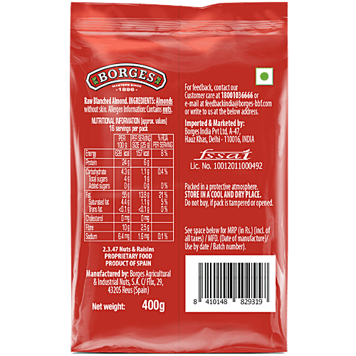 Borges Almonds - Blanched & Peeled, Wholesome Nutrition, 400 g  