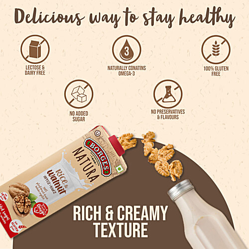 Borges Natura Rice & Walnut Drink - Vegan, No Added Sugar, Gluten-free, 250 ml