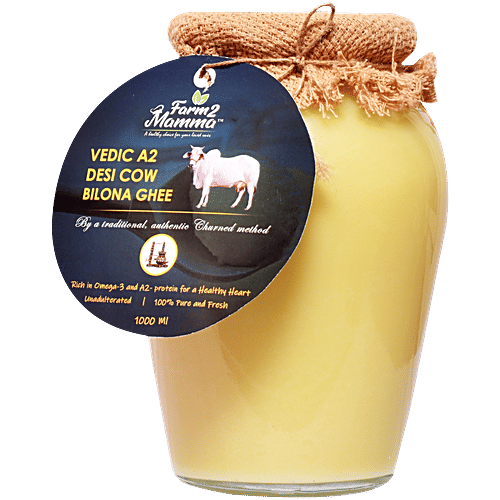 Farm2Mamma Vedic A2 Desi Cow Bilona Ghee - Rich In Omega-3 & Protein, For Healthy Heart, 1 L  