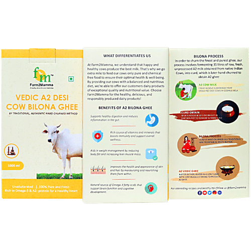 Farm2Mamma Vedic A2 Desi Cow Bilona Ghee - Rich In Omega-3 & Protein, For Healthy Heart, 1 L  