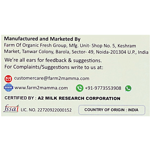 Farm2Mamma Vedic A2 Desi Cow Bilona Ghee - Rich In Omega-3 & Protein, For Healthy Heart, 1 L  