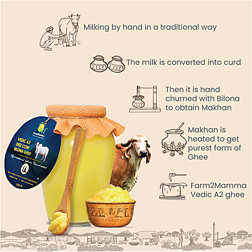 Farm2Mamma Vedic A2 Desi Cow Bilona Ghee - Rich In Omega-3 & Protein, For Healthy Heart, 1 L  
