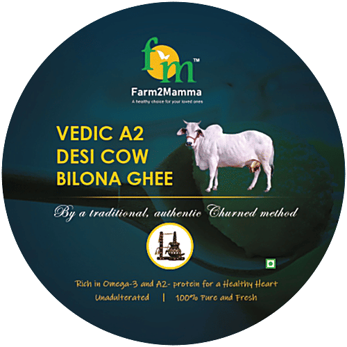 Farm2Mamma Vedic A2 Desi Cow Bilona Ghee - Rich In Omega-3 & Protein, For Healthy Heart, 1 L  