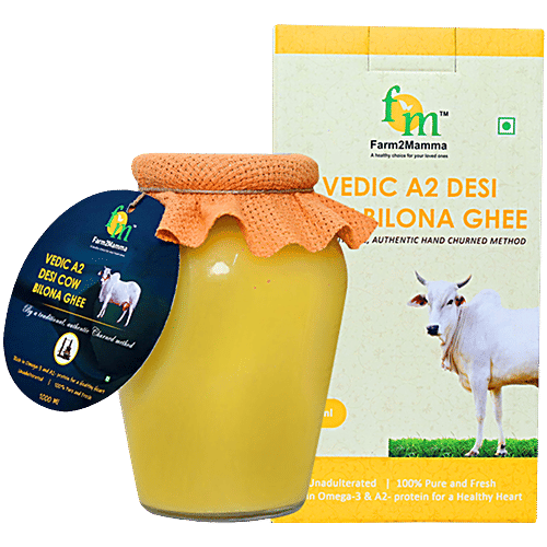 Farm2Mamma Vedic A2 Desi Cow Bilona Ghee - Rich In Omega-3 & Protein, For Healthy Heart, 1 L  