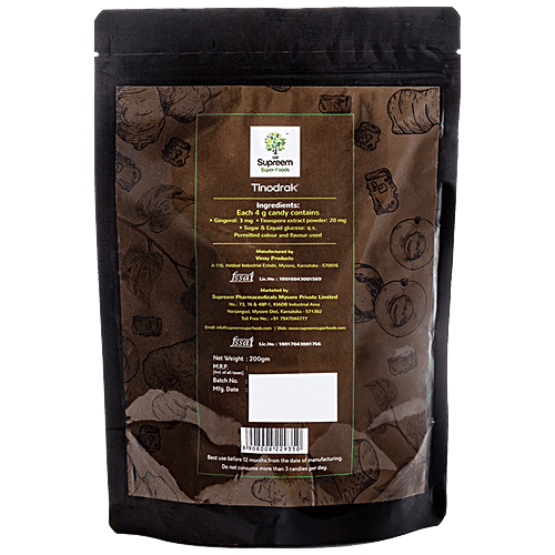 Supreem Super Foods Tinodrak - Immunity Booster Candy, Ginger & Tinospora, 50 pcs Pouch