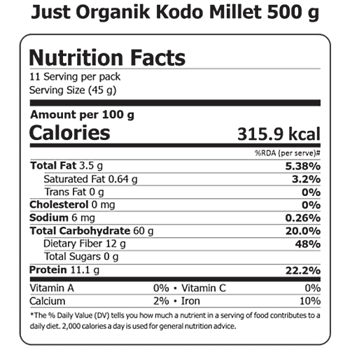 Buy Just Organik Organic Kodo Millet Healthy, High Protein, For