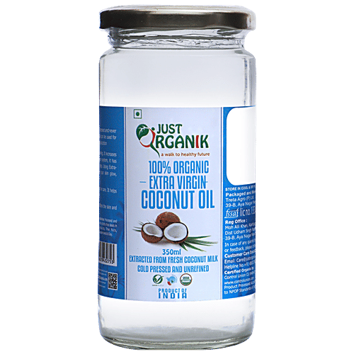 Just Organik Organic Extra Virgin Coconut Oil - Cold-pressed, Antioxidant Rich, 350 ml PET Jar 