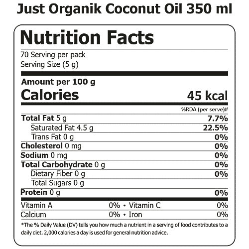 Just Organik Organic Extra Virgin Coconut Oil - Cold-pressed, Antioxidant Rich, 350 ml PET Jar 
