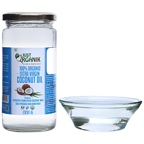 Just Organik Organic Extra Virgin Coconut Oil - Cold-pressed, Antioxidant Rich, 350 ml PET Jar 