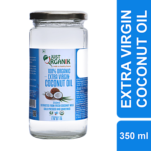 Just Organik Organic Extra Virgin Coconut Oil - Cold-pressed, Antioxidant Rich, 350 ml PET Jar 