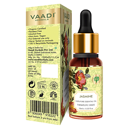 Vaadi Jasmine Essential Oil - Nourishes Dry & Damaged Hair, Improves Sleep, 10 ml  