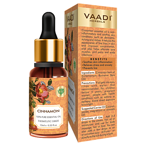Vaadi Cinnamon Essential Oil - Soothes Skin Inflammation, Relieves Stress & Anxiety, 10 ml