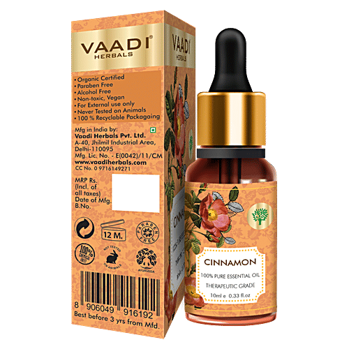 Vaadi Cinnamon Essential Oil - Soothes Skin Inflammation, Relieves Stress & Anxiety, 10 ml