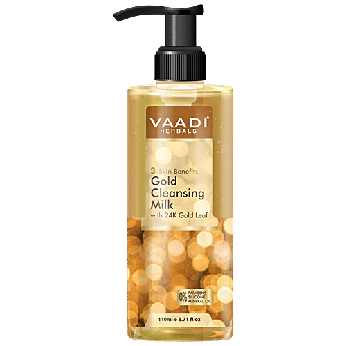 Vaadi Cleansing Milk With 24k Gold Leaf - Provides 3-Skin Benefits, Luxurious Formulation, 110 ml