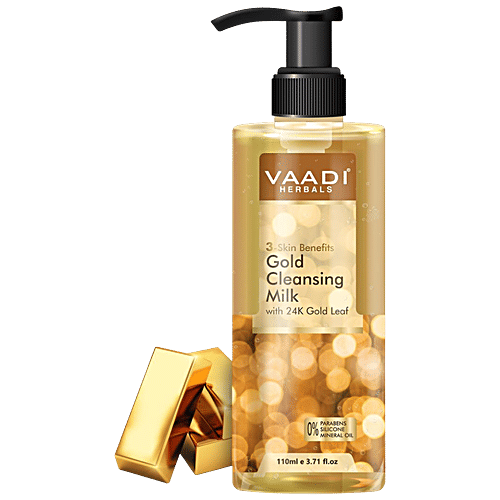 Vaadi Cleansing Milk With 24k Gold Leaf - Provides 3-Skin Benefits, Luxurious Formulation, 110 ml