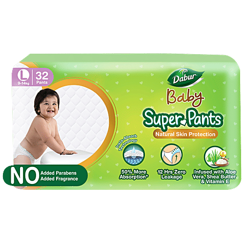 Dabur Baby Diapers - Natural Skin Protection, Insta-Absorb Technology, 12 Hrs Leakage Prevention, Large Size, 32 pcs  