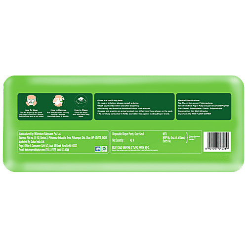 Dabur Baby Diapers - Natural Skin Protection, Insta-Absorb Technology, 12 Hrs Leakage Prevention, Small Size,, 42 pcs  