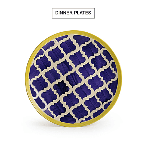 ExclusiveLane Ceramic Plate With Serving Bowl - Moroccan Platter Pack, Hand-painted, 3 pcs