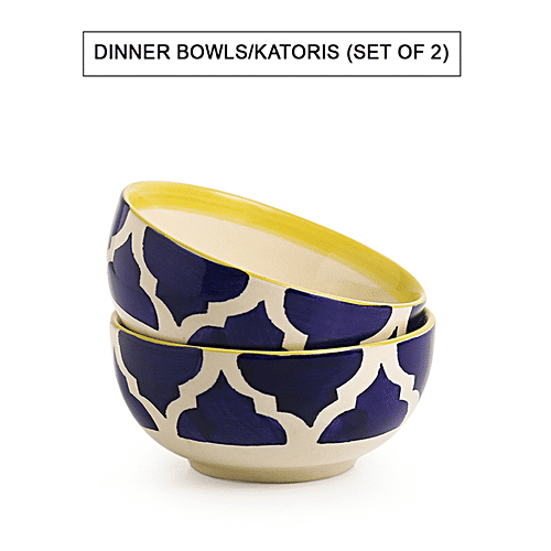 ExclusiveLane Ceramic Plate With Serving Bowl - Moroccan Platter Pack, Hand-painted, 3 pcs