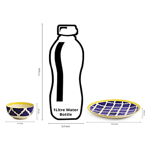 ExclusiveLane Ceramic Plate With Serving Bowl - Moroccan Platter Pack, Hand-painted, 3 pcs