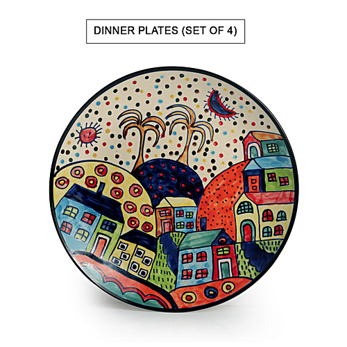 ExclusiveLane Ceramic Dinner Set - Quarter Plates, With Katoris, Hut Dining' Hand-painted, 12 pcs  