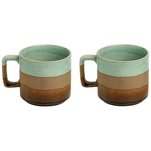 ExclusiveLane Ceramic Tea & Coffee Mugs - Mint Chocolate, Hand Glazed Studio Pottery, Microwave Safe, 362 ml (Set of 2) 