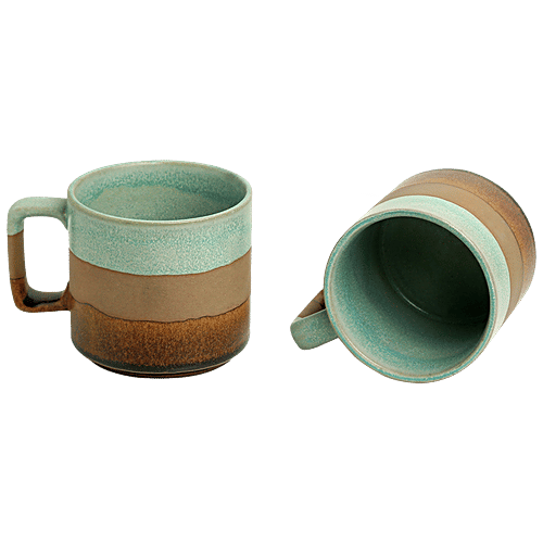 ExclusiveLane Ceramic Tea & Coffee Mugs - Mint Chocolate, Hand Glazed Studio Pottery, Microwave Safe, 362 ml (Set of 2) 