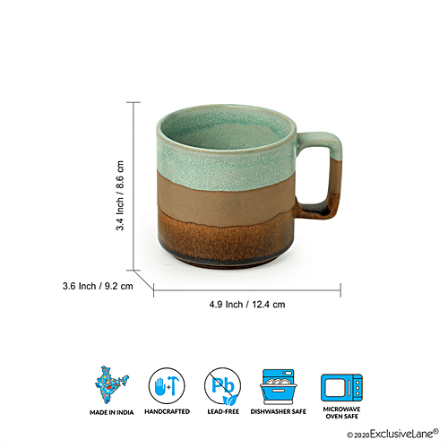 ExclusiveLane Ceramic Tea & Coffee Mugs - Mint Chocolate, Hand Glazed Studio Pottery, Microwave Safe, 362 ml (Set of 2) 