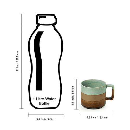 ExclusiveLane Ceramic Tea & Coffee Mugs - Mint Chocolate, Hand Glazed Studio Pottery, Microwave Safe, 362 ml (Set of 2) 