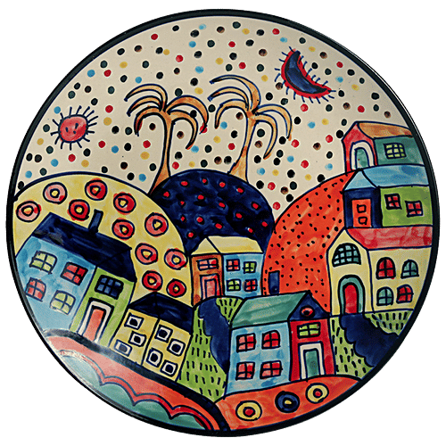 ExclusiveLane Ceramic Dinner Plates - The Hut Couple, Hand-Painted, 26 cm, 2 pcs