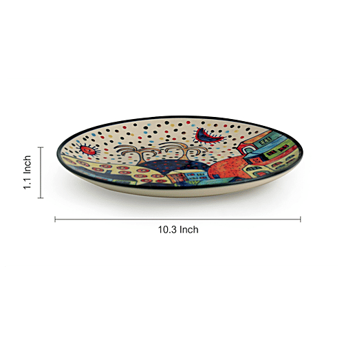 ExclusiveLane Ceramic Dinner Plates - The Hut Couple, Hand-Painted, 26 cm, 2 pcs