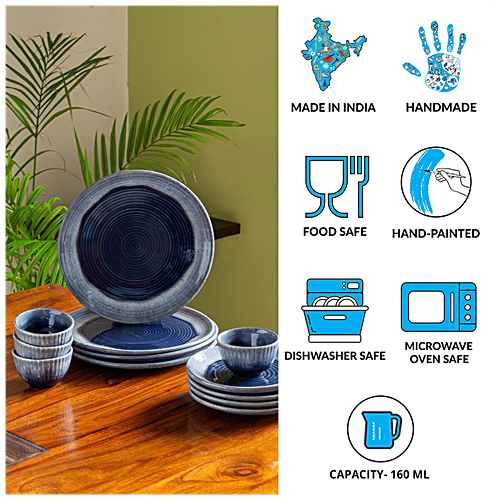 Buy ExclusiveLane Ceramic Dinner Set Sapphire Swirl, Hand Glazed