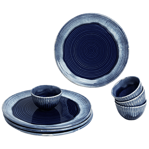 Buy ExclusiveLane Ceramic Dinner Set Plates With Katoris, Sapphire Swirl, Hand Glazed, Studio