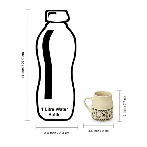 ExclusiveLane Ceramic Tea Cups - Whispers Of Warli, Handcrafted, Microwave Safe, 140 ml (Set of 6) 