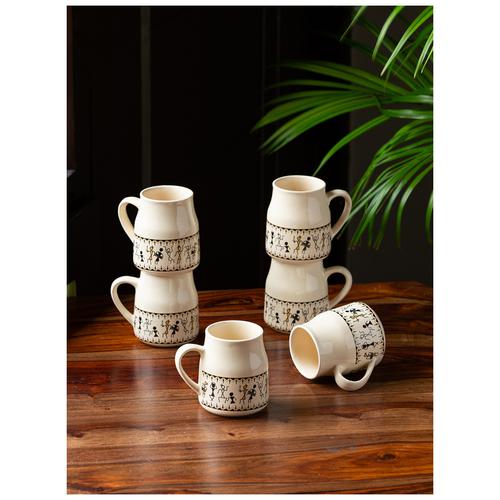 Set of 6 Coffee Mug Sets, 16 Ounce Ceramic Coffee Mugs Restaurant Coffee Mug,  Large-sized Black Coffee Mugs Set Perfect for Coffee, Cappuccino, Tea,  Cocoa, Cereal, Black outside and Colorful inside