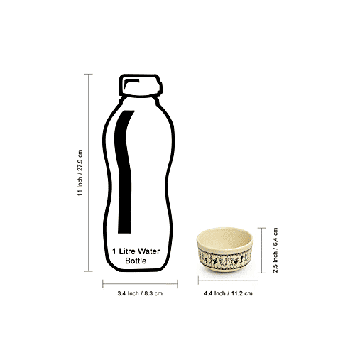 ExclusiveLane Ceramic Soup Bowls - With Spoons, Whispers of Warli, Handcrafted, Microwave Safe, 300 ml (Set of 4)