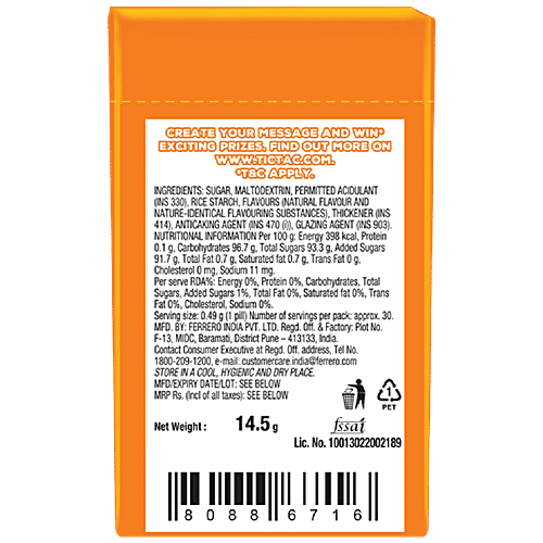 Tic Tac Candy - Gentle Messages, Orange, 14.5 g  