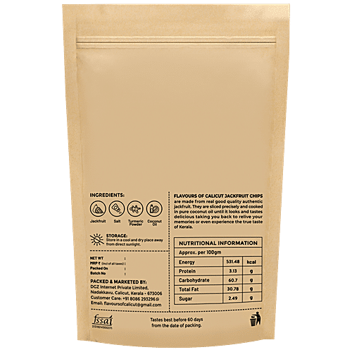 Flavours of Calicut Jackfruit Chips - Authentic Taste, Rich Flavour, 0% Cholesterol, No Colours Added, 500 g Pouch 