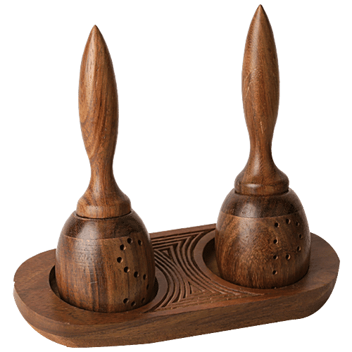 ExclusiveLane Unique Slanting Salt & Pepper Shaker With Tray In Sheesham Wood - Elegant Design, 40 ml (Set of 2) 