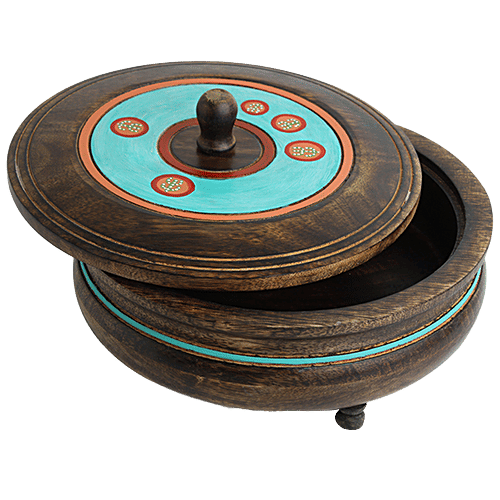 ExclusiveLane Desert Stash Hand-Painted Chapati Box In Mango Wood - Elegant Design, 1 pc
