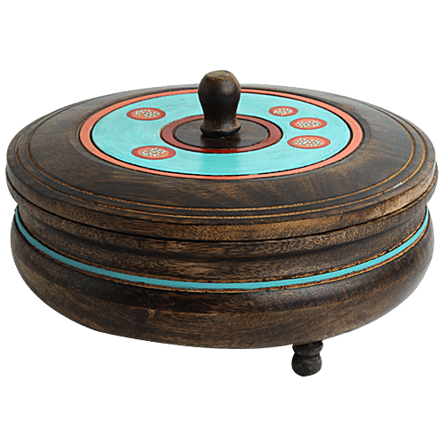 ExclusiveLane Desert Stash Hand-Painted Chapati Box In Mango Wood - Elegant Design, 1 pc