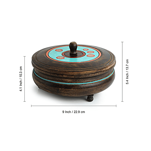 ExclusiveLane Desert Stash Hand-Painted Chapati Box In Mango Wood - Elegant Design, 1 pc