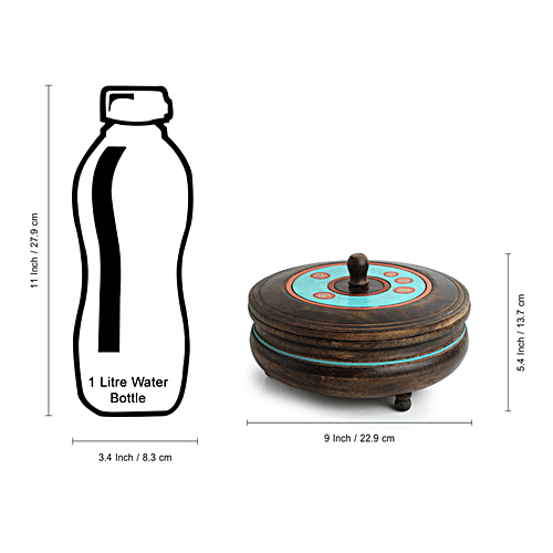 ExclusiveLane Desert Stash Hand-Painted Chapati Box In Mango Wood - Elegant Design, 1 pc