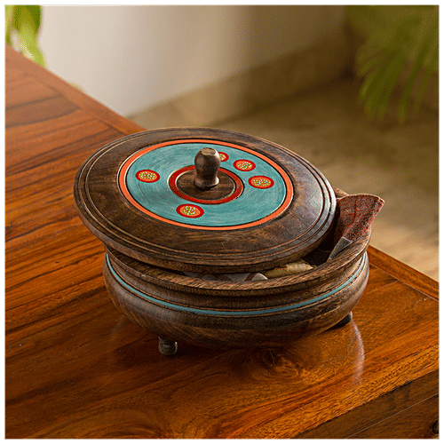 ExclusiveLane Desert Stash Hand-Painted Chapati Box In Mango Wood - Elegant Design, 1 pc