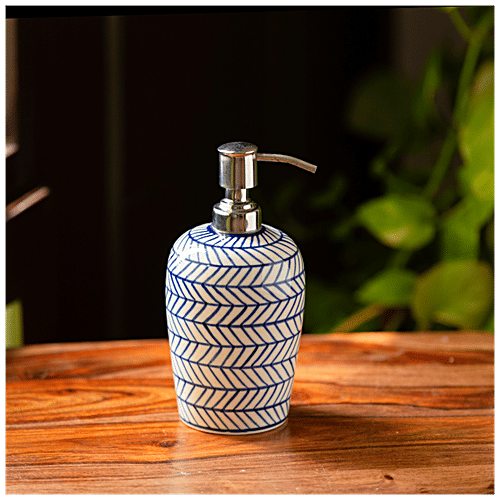 Buy ExclusiveLane Indigo Chevron HandPainted Ceramic Lotion/Liquid