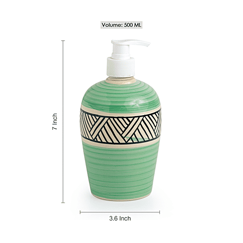 ExclusiveLane Sea Green Sky Hand-Painted Ceramic Bathroom Accessory - Elegant Design, 3 pcs  
