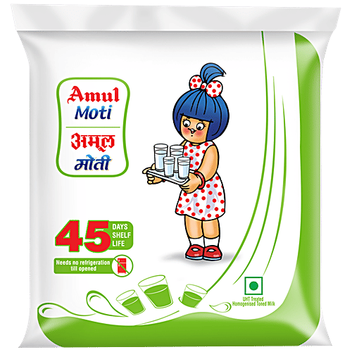 Amul Moti Toned Milk - Homogenised, Fresh, No Preservatives, Chemical Free, 450 ml Pouch 
