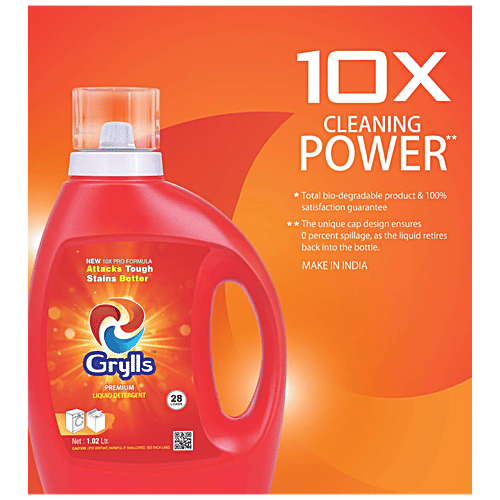 Grylls Premium Liquid Detergent - Fights Tough Stains, Refreshing Fragrance, 1.02 L
